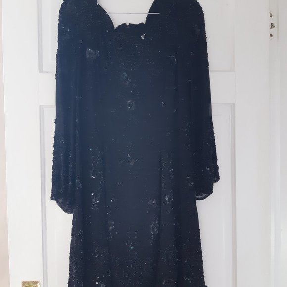 Knee Length Silk and Glass Bead Black Tie by Oleg Cassini dress - Picture 6 of 6